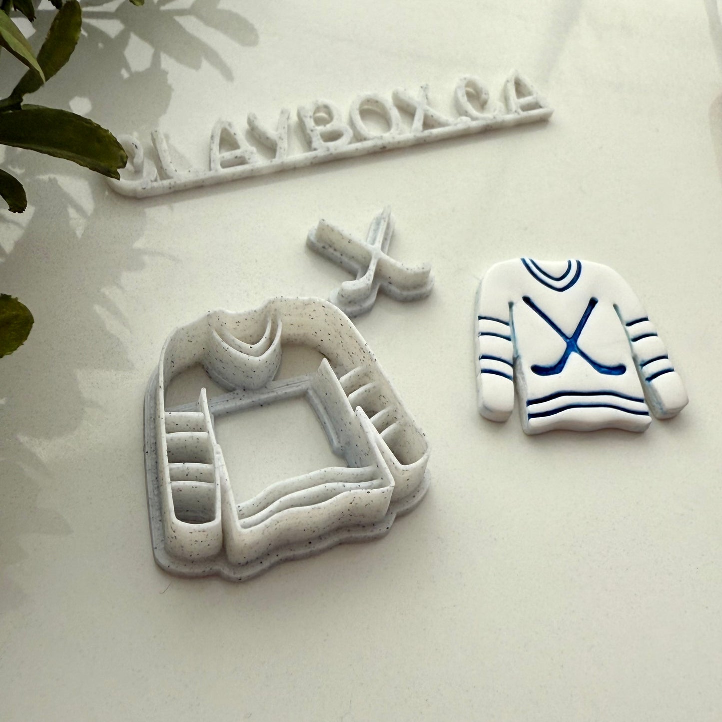 Hockey jersey cutter with hockey sticks stamp - for polymer clay