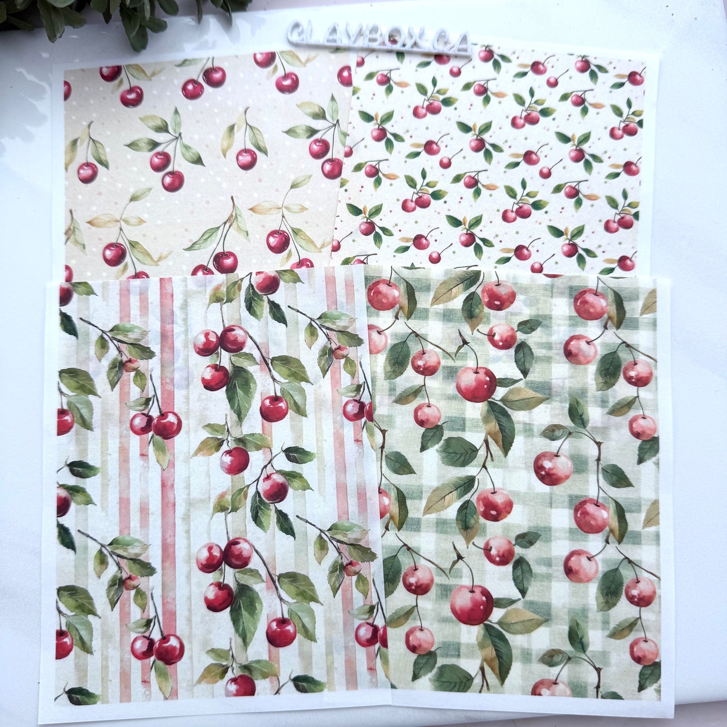 Cherry Image Transfers - Set of 4 Water-Soluble Sheets for Polymer Clay