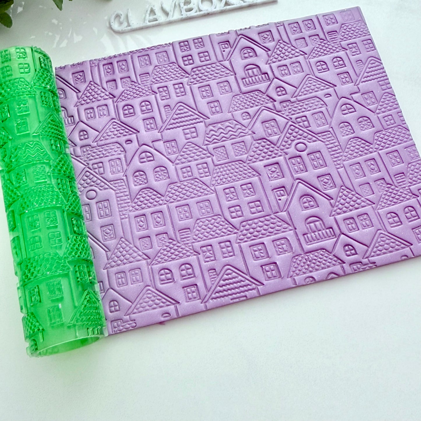 Townscape Texture Roller for Polymer Clay – 3D Printed Roller 4" x 1" with House and Roof Pattern