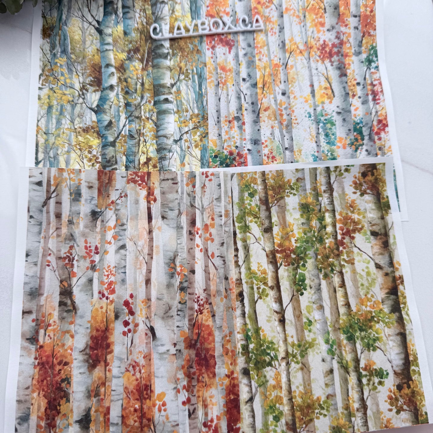 Birch Trees Transfers for Polymer Clay - Set of 4 Water-Soluble Sheets for Polymer Clay