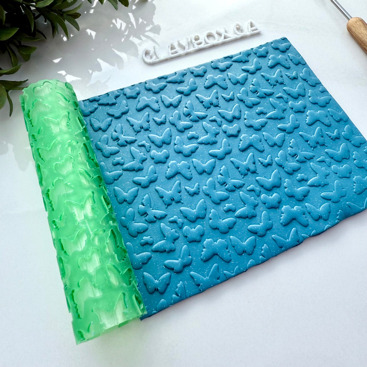 Butterfly Texture Roller – 4” Polymer Clay Roller with Seamless Butterfly Pattern