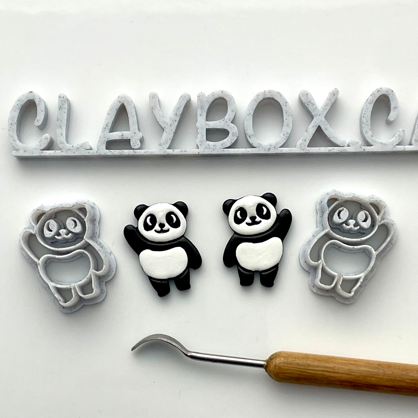 Panda Cutter Pair – Polymer Clay Cutters – Left & Right Facing – 3D Printed with Stamp Lines – Tapered for Clean Cuts