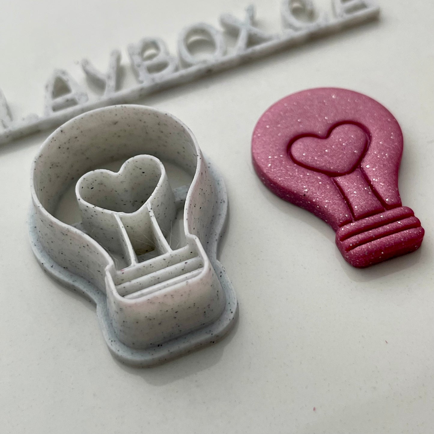 Heart Lightbulb Cutter – Polymer Clay Cutter with Built-In Stamp – 3D Printed Clay Tool