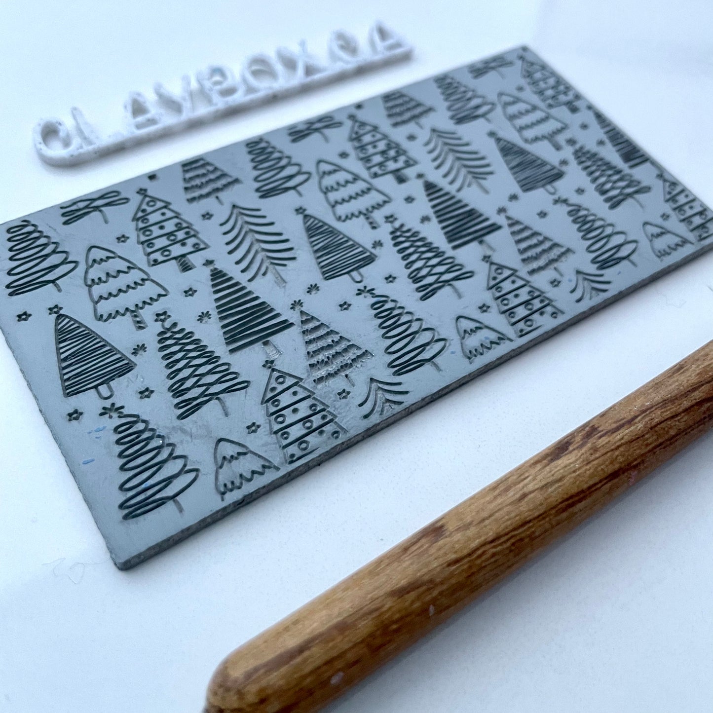Christmas Tree Texture Mat for Polymer Clay | 2”x4” Rubber Texture Stamp | Detailed Laser Engraved Pattern