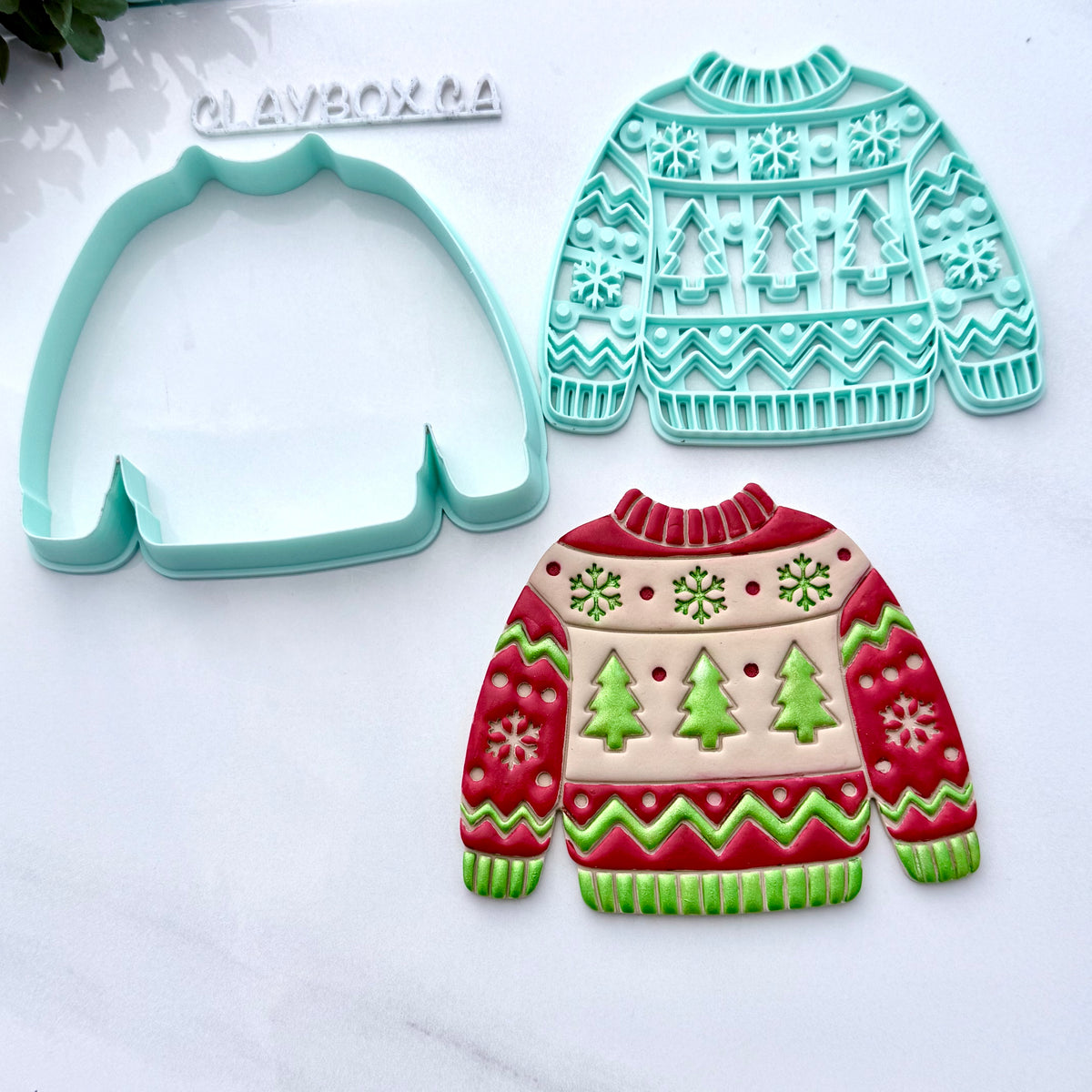 Christmas Sweater Ornament Stamp & Cutter Set - Large Polymer Clay Christmas Decoration - Ugly Sweater Clay Cutter
