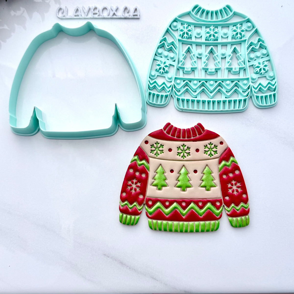 Christmas Sweater Ornament Stamp & Cutter Set - Large Polymer Clay Christmas Decoration - Ugly Sweater Clay Cutter
