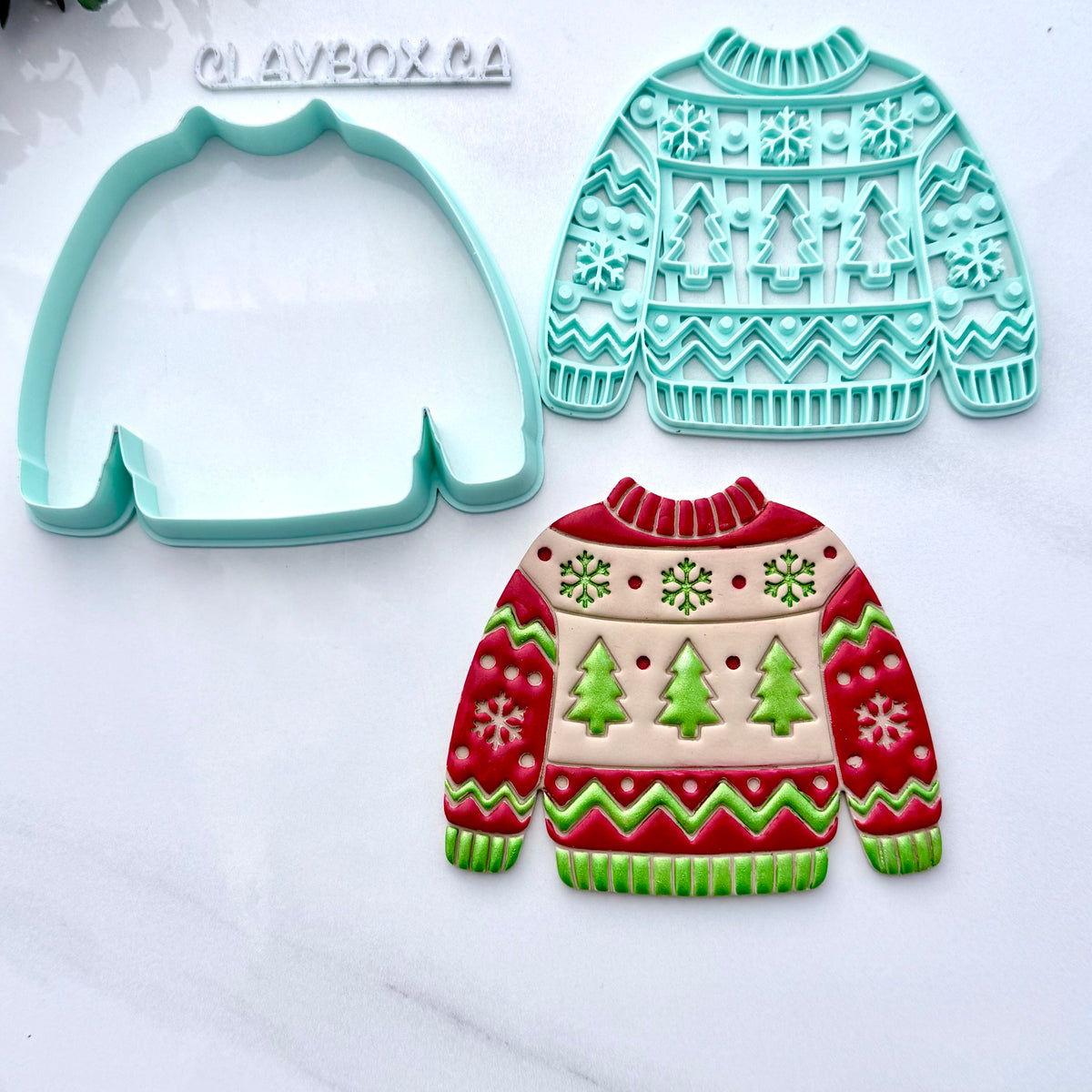 Christmas Sweater Ornament Stamp & Cutter Set - Large Polymer Clay Christmas Decoration - Ugly Sweater Clay Cutter