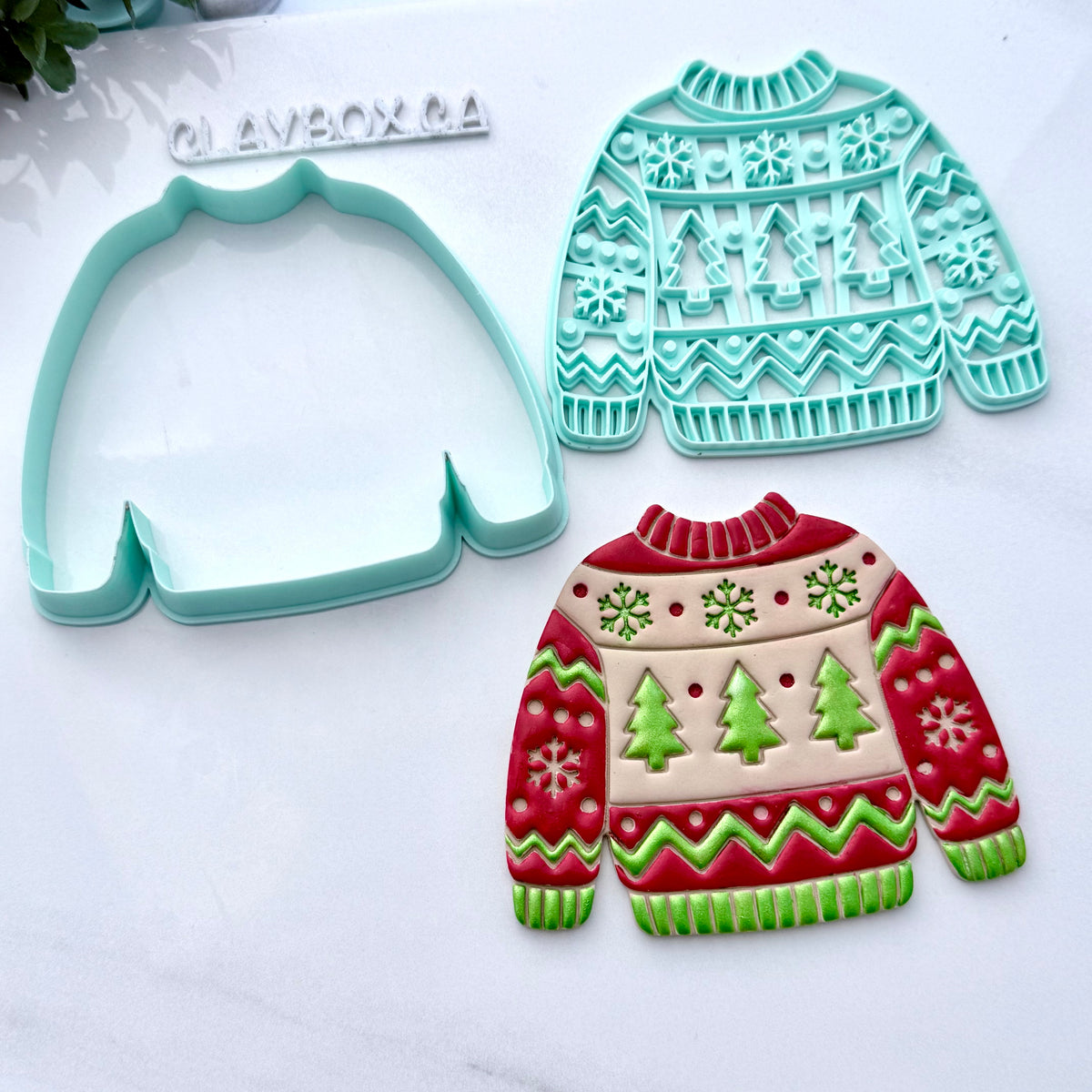 Christmas Sweater Ornament Stamp & Cutter Set - Large Polymer Clay Christmas Decoration - Ugly Sweater Clay Cutter