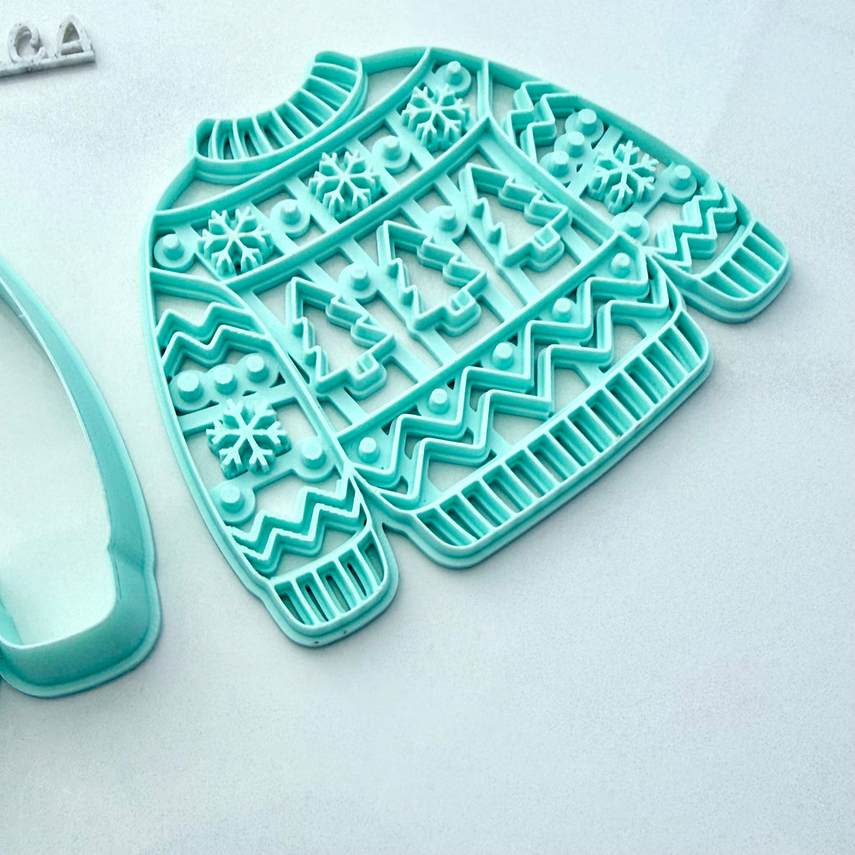 Christmas Sweater Ornament Stamp & Cutter Set - Large Polymer Clay Christmas Decoration - Ugly Sweater Clay Cutter