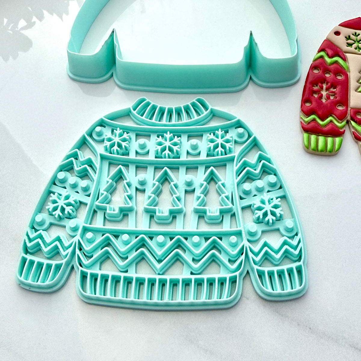 Christmas Sweater Ornament Stamp & Cutter Set - Large Polymer Clay Christmas Decoration - Ugly Sweater Clay Cutter