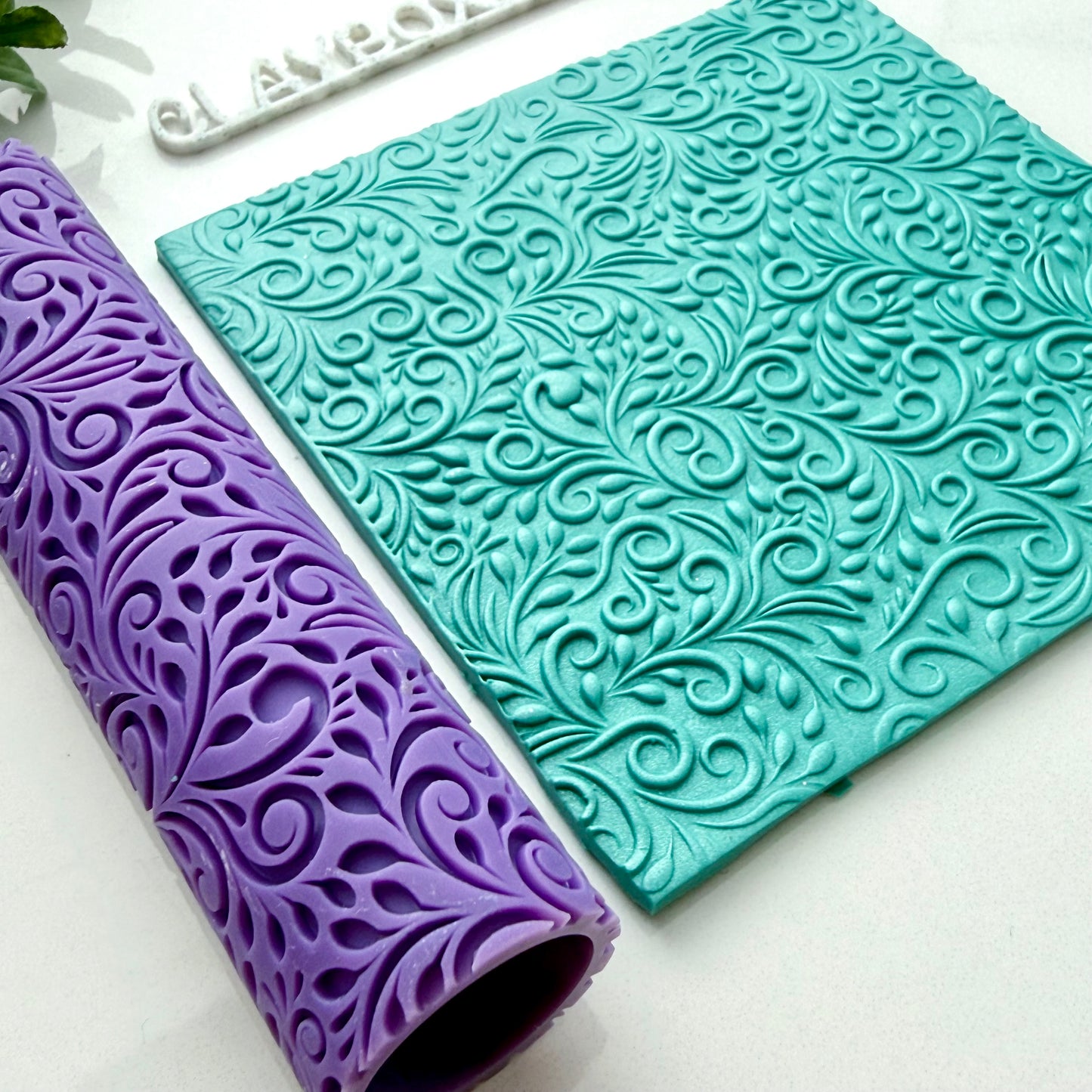 Swirly Leaves Texture Roller | Polymer Clay Roller | Floral Vine Clay Texture Tool | Pottery & Jewelry Making