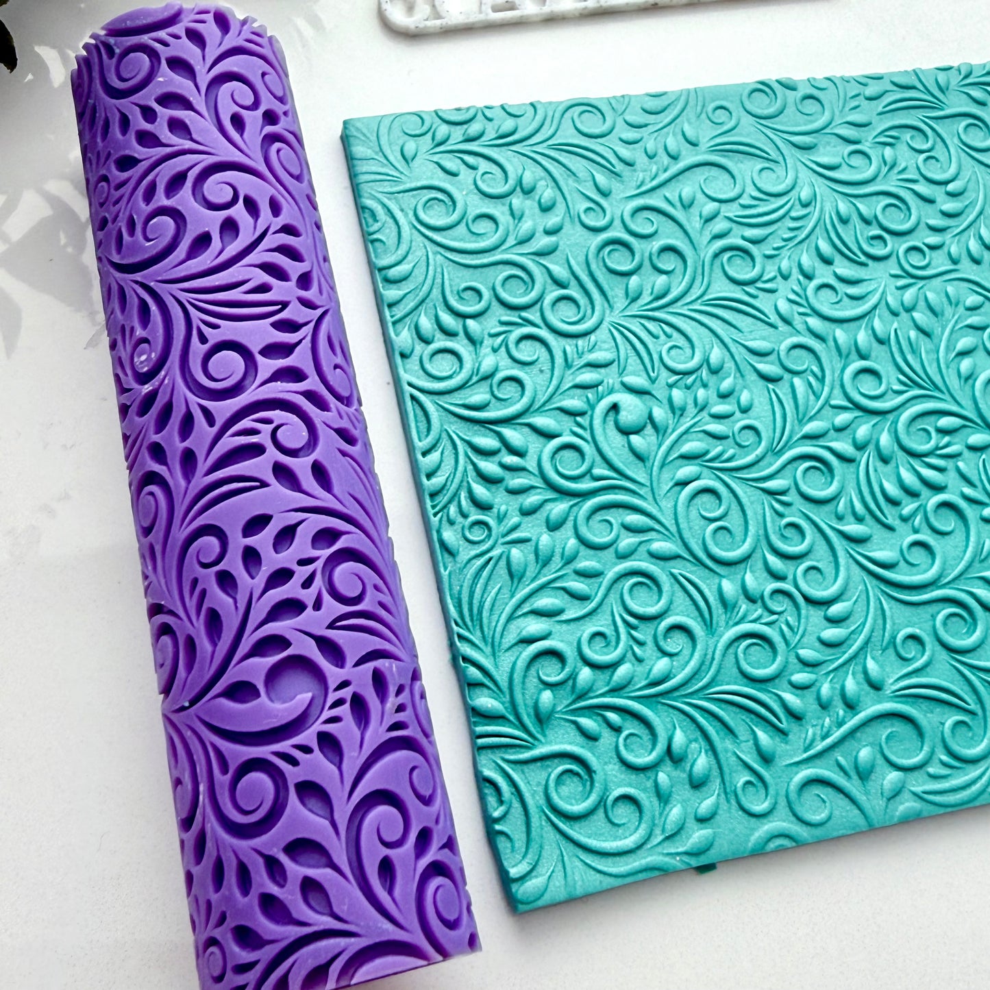 Swirly Leaves Texture Roller | Polymer Clay Roller | Floral Vine Clay Texture Tool | Pottery & Jewelry Making