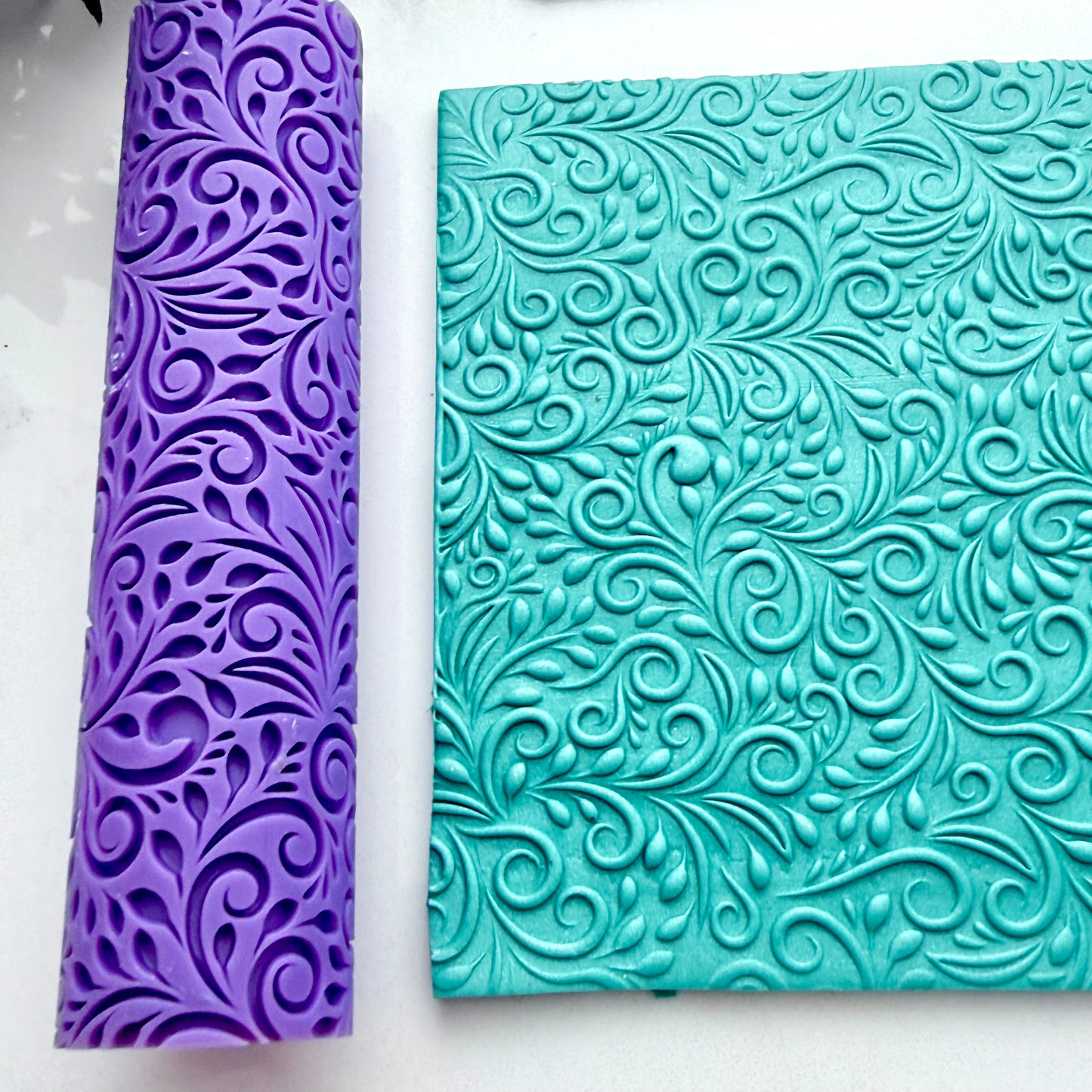 Swirly Leaves Texture Roller | Polymer Clay Roller | Floral Vine Clay Texture Tool | Pottery & Jewelry Making