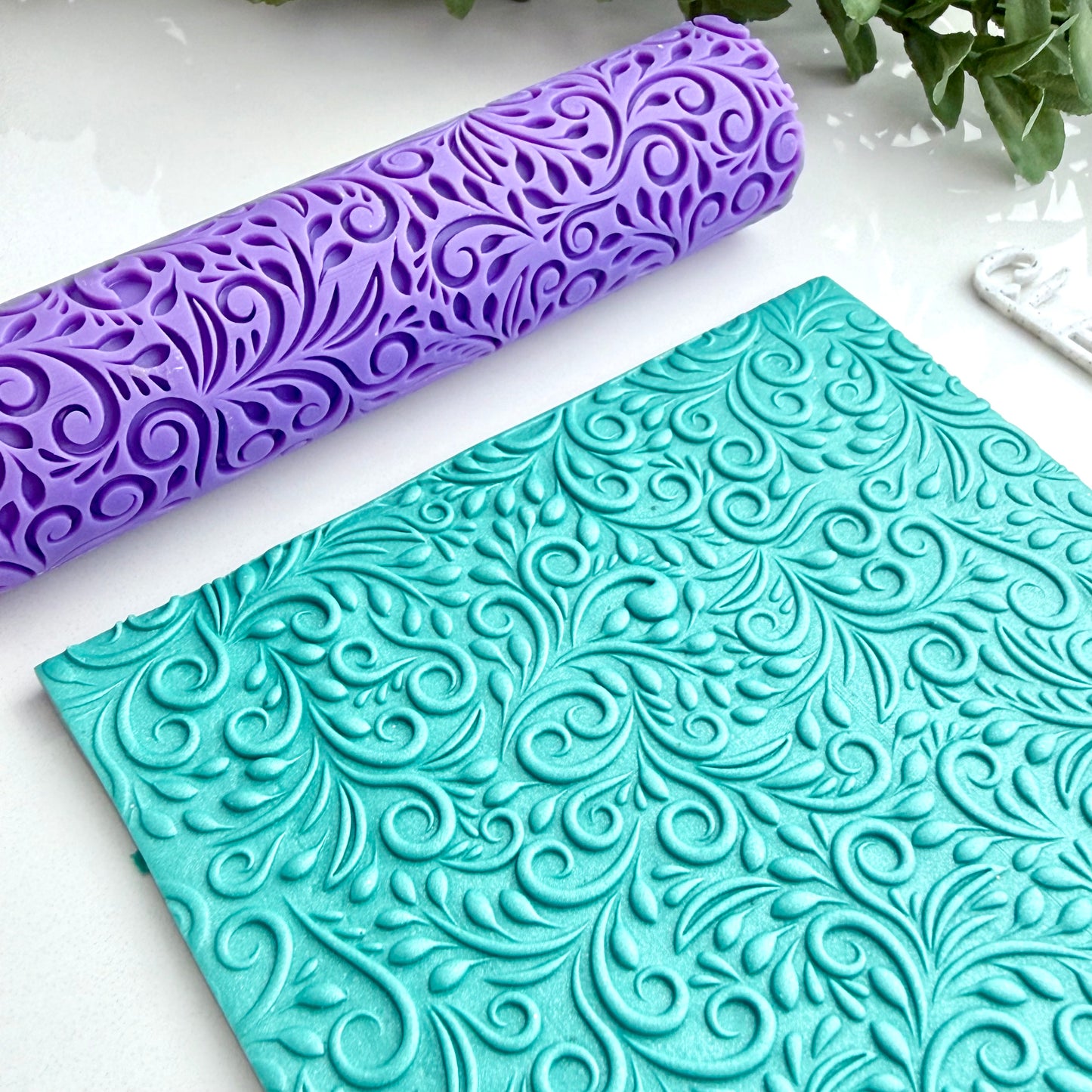 Swirly Leaves Texture Roller | Polymer Clay Roller | Floral Vine Clay Texture Tool | Pottery & Jewelry Making