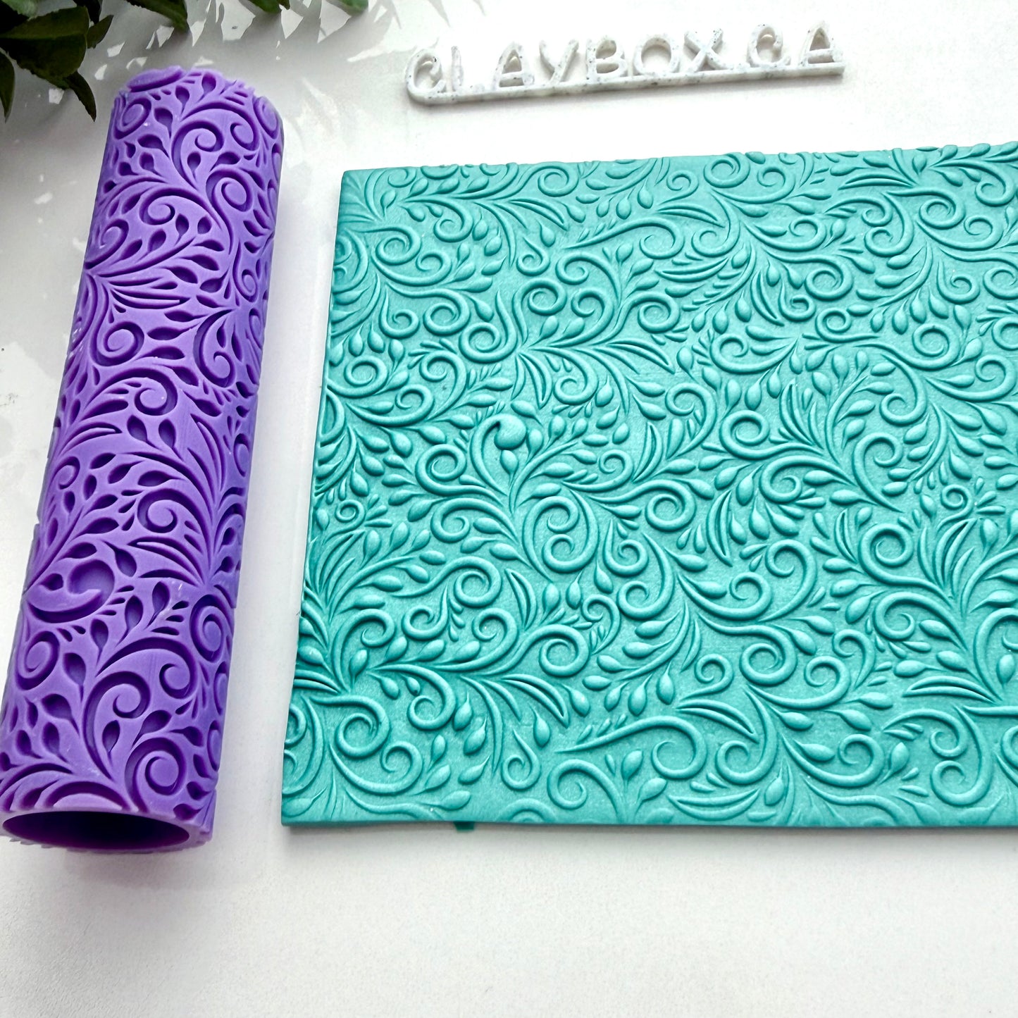 Swirly Leaves Texture Roller | Polymer Clay Roller | Floral Vine Clay Texture Tool | Pottery & Jewelry Making
