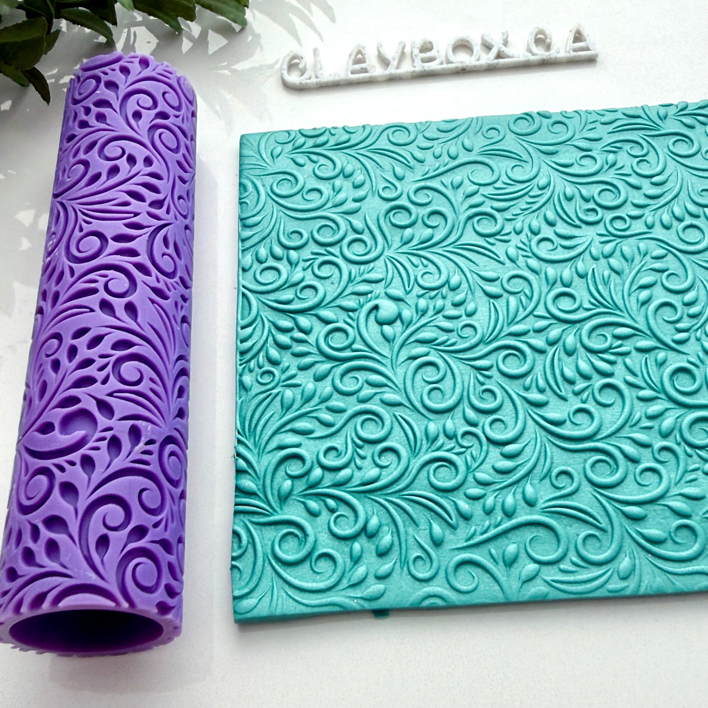 Swirly Leaves Texture Roller | Polymer Clay Roller | Floral Vine Clay Texture Tool | Pottery & Jewelry Making
