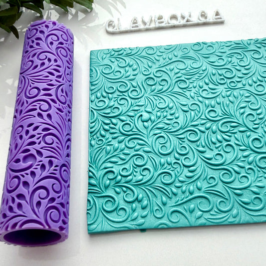 Swirly Leaves Texture Roller | Polymer Clay Roller | Floral Vine Clay Texture Tool | Pottery & Jewelry Making