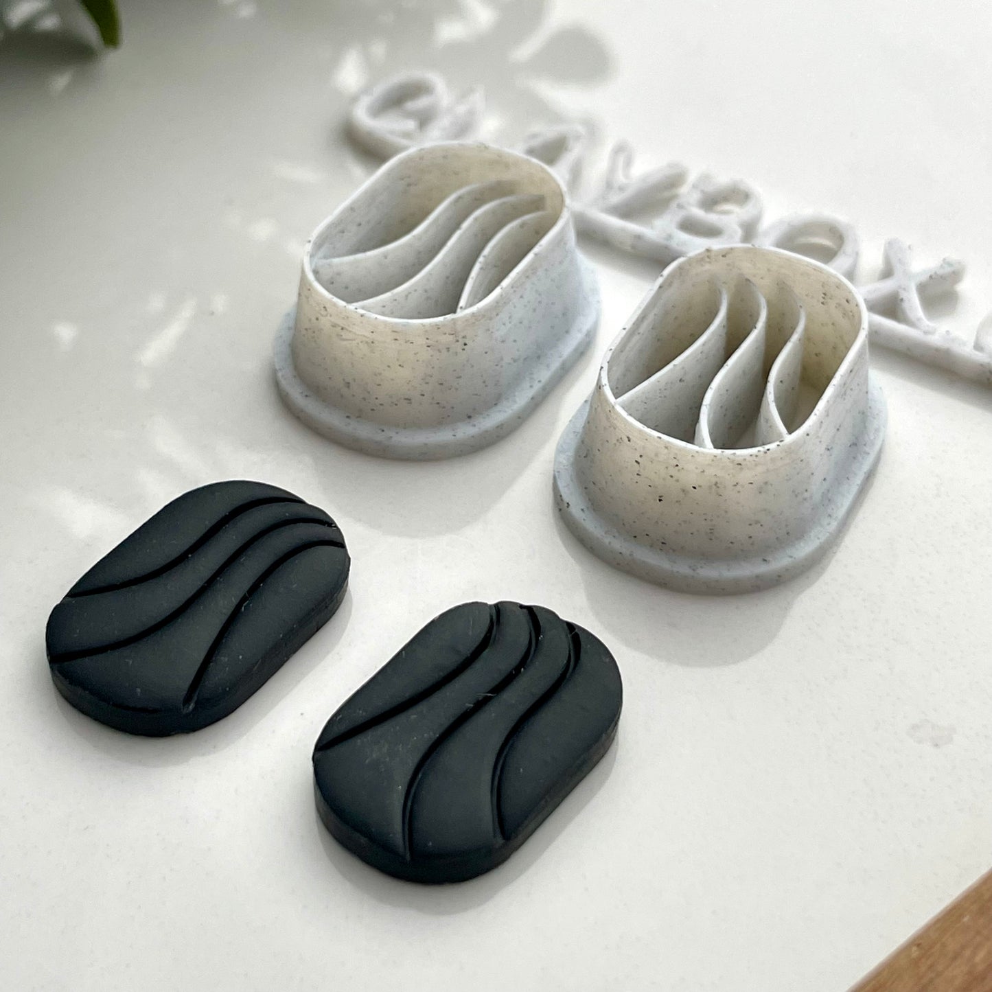 Fluid Rectangle Cutter Pair for Polymer Clay – Left & Right Stamp Design