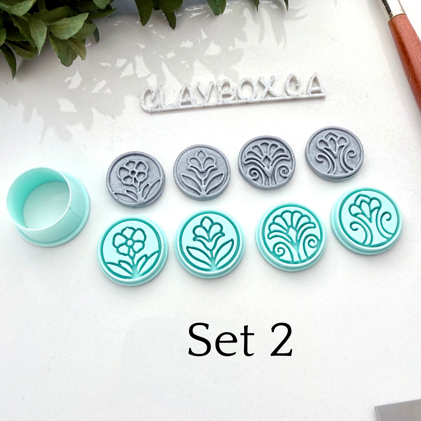 Art Nouveau Flower Stamps - Polymer Clay Deboss Stamp Sets - Floral Stamps with Cutter