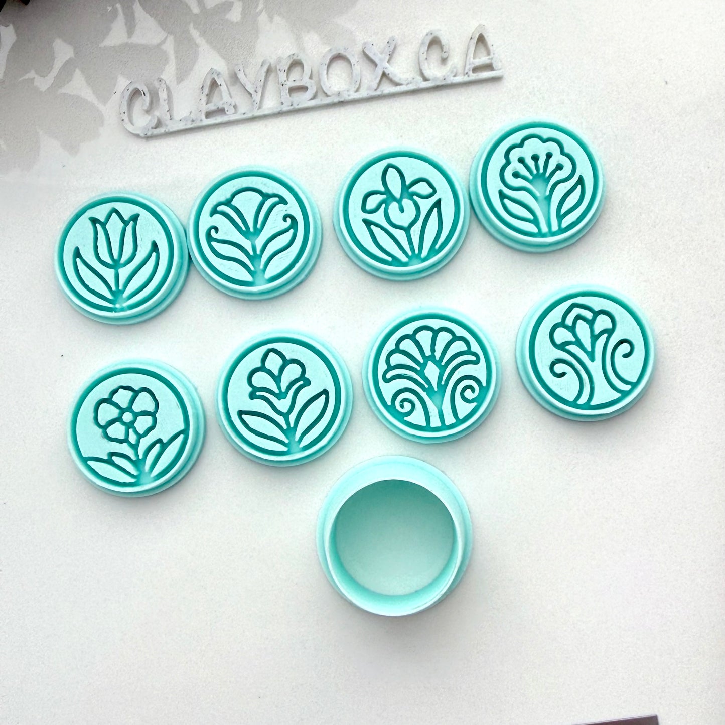 Art Nouveau Flower Stamps - Polymer Clay Deboss Stamp Sets - Floral Stamps with Cutter