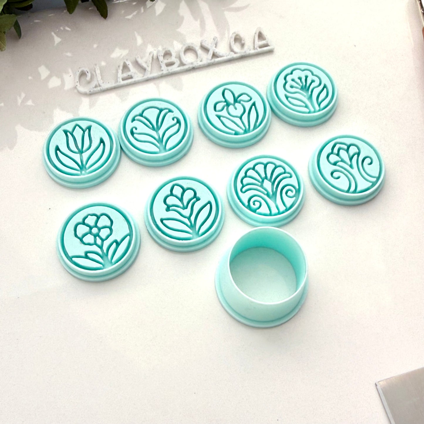 Art Nouveau Flower Stamps - Polymer Clay Deboss Stamp Sets - Floral Stamps with Cutter