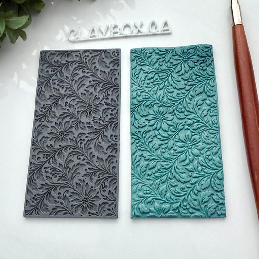 Vintage Floral Texture Mat – Polymer Clay Texture Stamp – 2 x 4 Inch Botanical Floral Pattern – Clay Embossing Tool