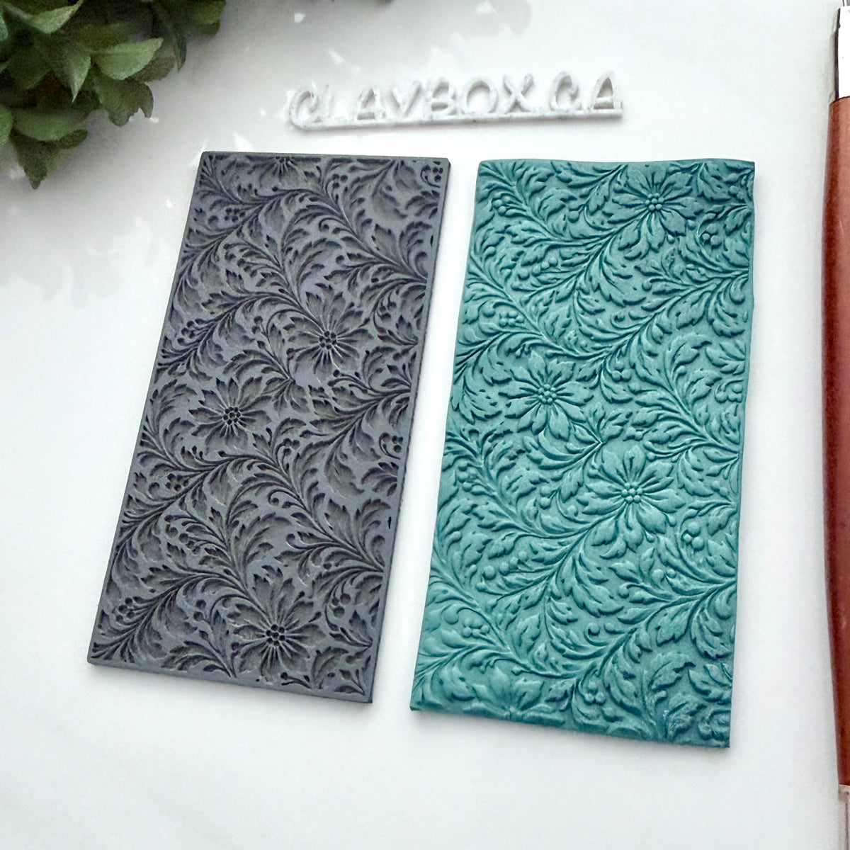 Vintage Floral Texture Mat – Polymer Clay Texture Stamp – 2 x 4 Inch Botanical Floral Pattern – Clay Embossing Tool