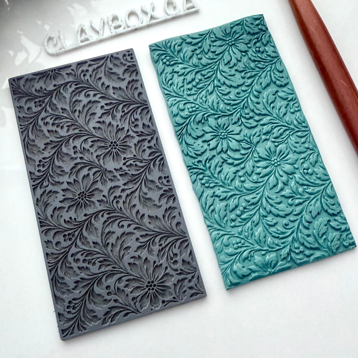 Vintage Floral Texture Mat – Polymer Clay Texture Stamp – 2 x 4 Inch Botanical Floral Pattern – Clay Embossing Tool