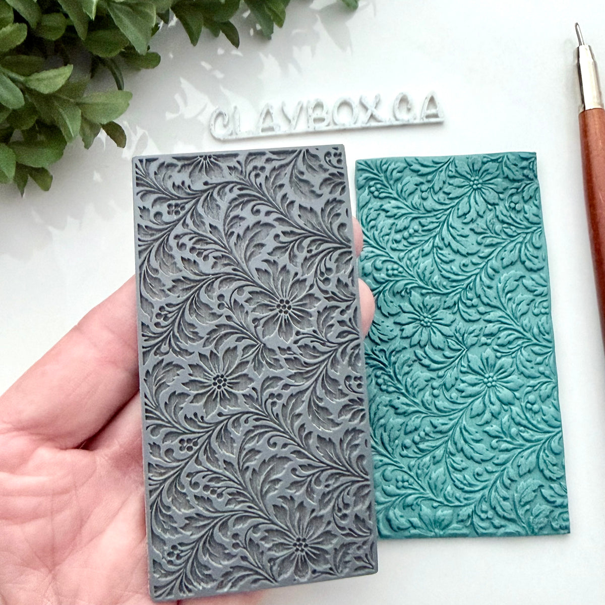 Vintage Floral Texture Mat – Polymer Clay Texture Stamp – 2 x 4 Inch Botanical Floral Pattern – Clay Embossing Tool
