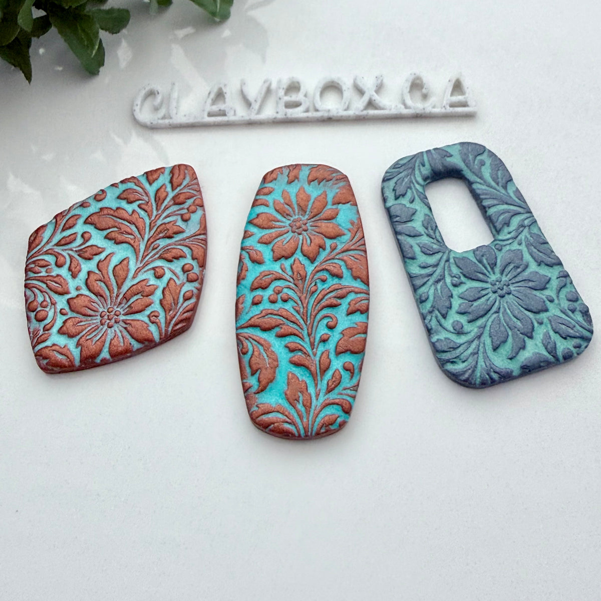 Vintage Floral Texture Mat – Polymer Clay Texture Stamp – 2 x 4 Inch Botanical Floral Pattern – Clay Embossing Tool
