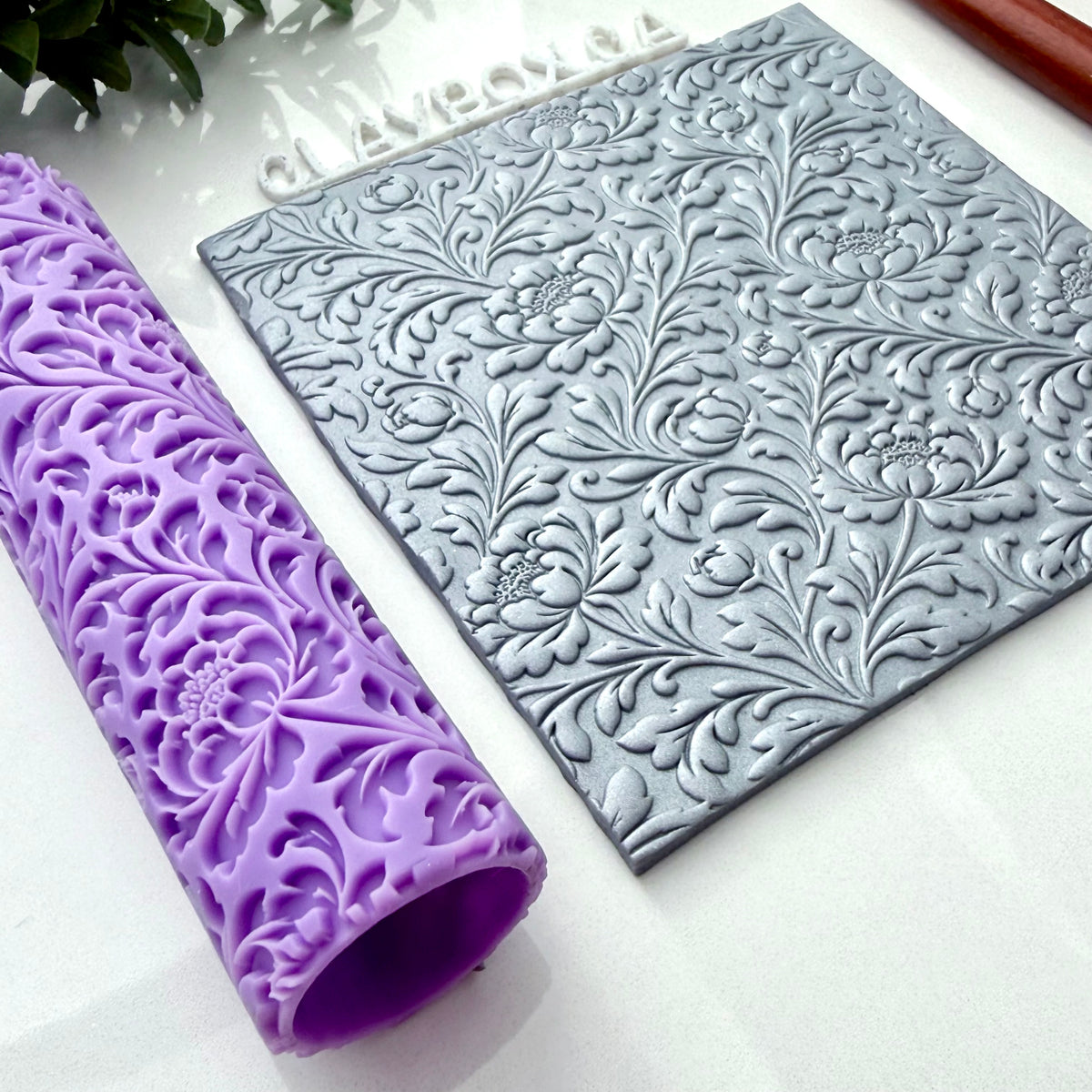 Vintage Peonies Texture Roller - Polymer Clay Embossing Roller - Floral Clay Texture Tool - Botanical Jewelry Making Supplies