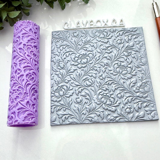 Vintage Peonies Texture Roller - Polymer Clay Embossing Roller - Floral Clay Texture Tool - Botanical Jewelry Making Supplies