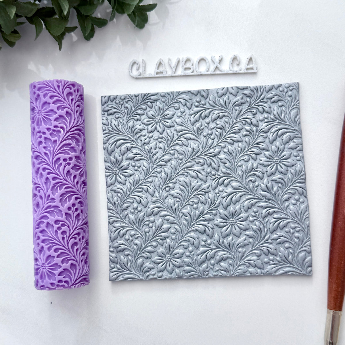 Vintage Floral Texture Roller - Polymer Clay Embossing Roller - Botanical Flower and Leaf Pattern- Clay Jewelry Making Tool