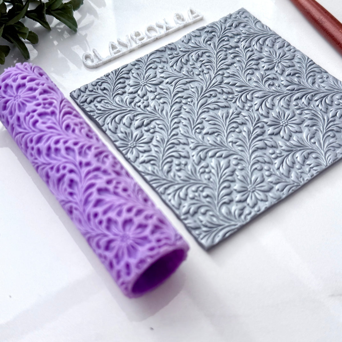 Vintage Floral Texture Roller - Polymer Clay Embossing Roller - Botanical Flower and Leaf Pattern- Clay Jewelry Making Tool
