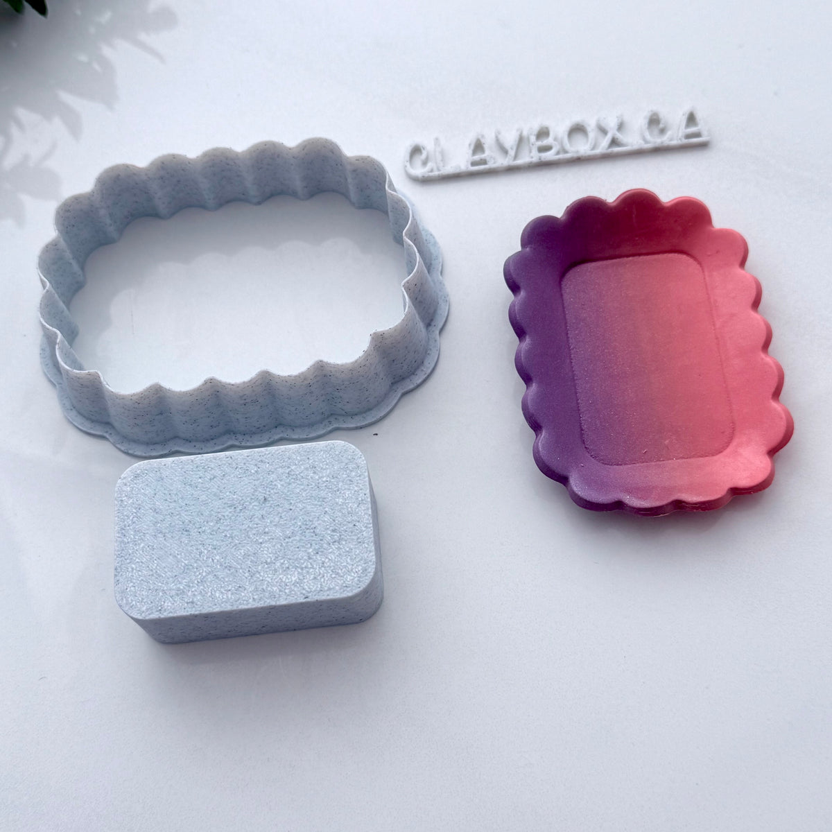 Large Scalloped Rectangle Clay Cutter with Pusher – Pottery Trinket Dish Maker – Polymer Clay Tool
