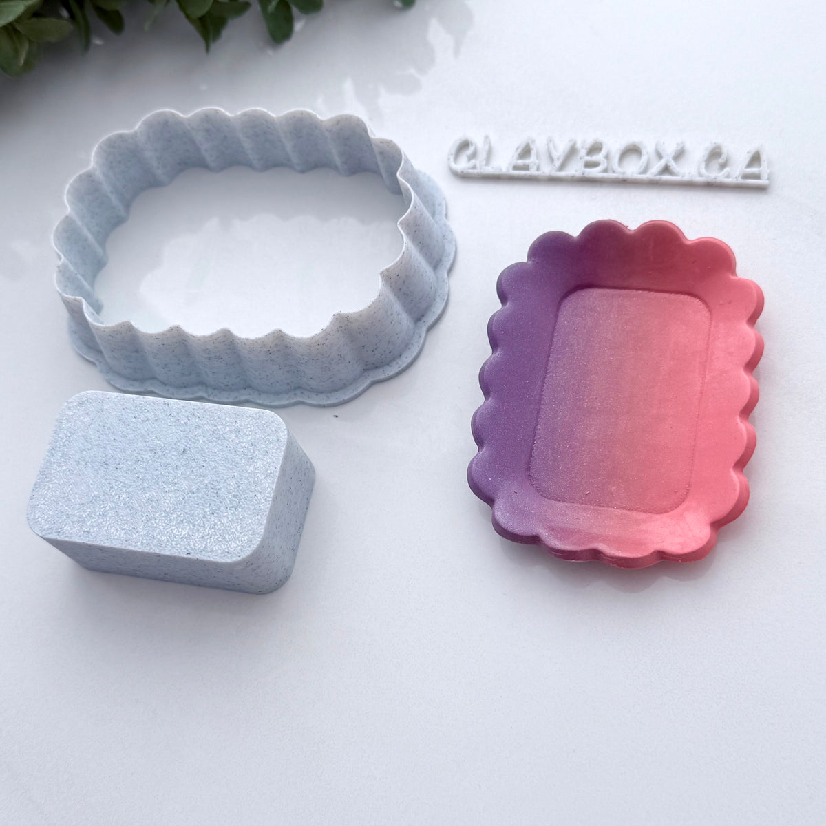 Large Scalloped Rectangle Clay Cutter with Pusher – Pottery Trinket Dish Maker – Polymer Clay Tool