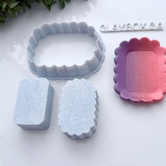 Large Scalloped Rectangle Clay Cutter with Pusher – Pottery Trinket Dish Maker – Polymer Clay Tool