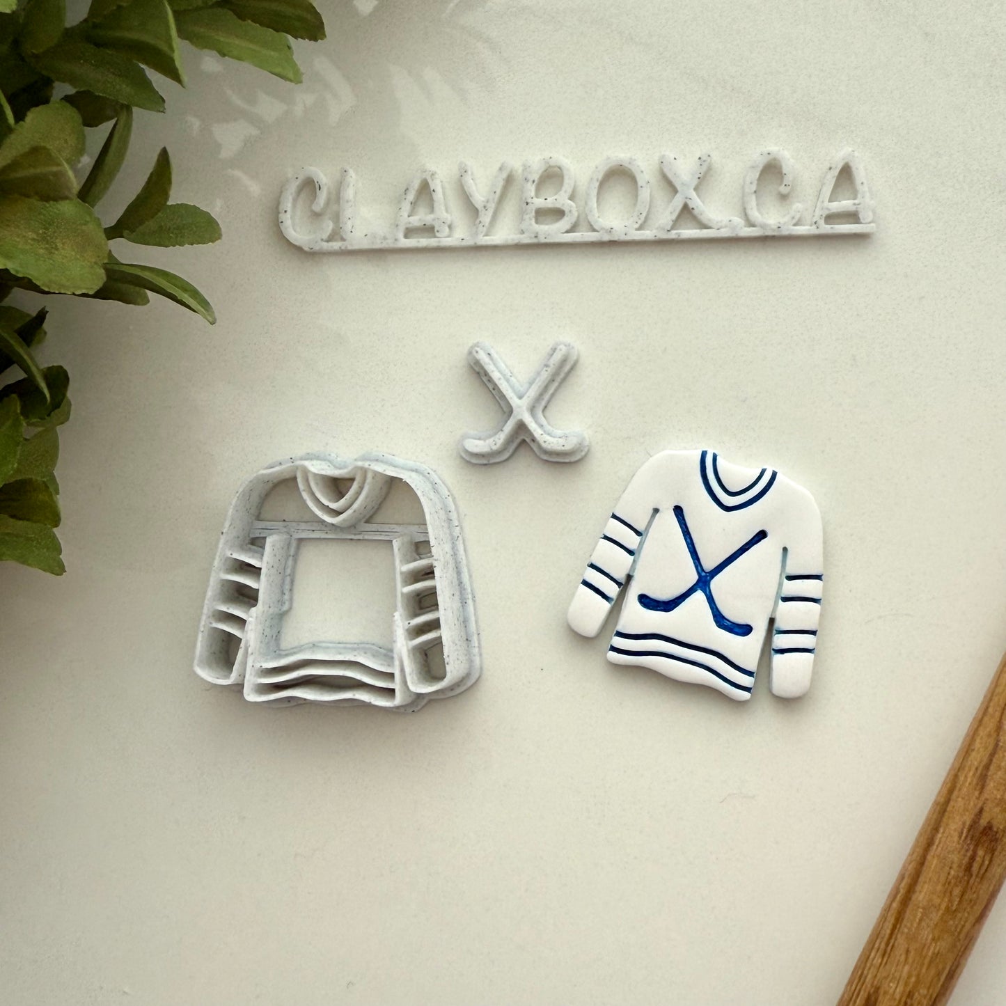 Hockey jersey cutter with hockey sticks stamp - for polymer clay