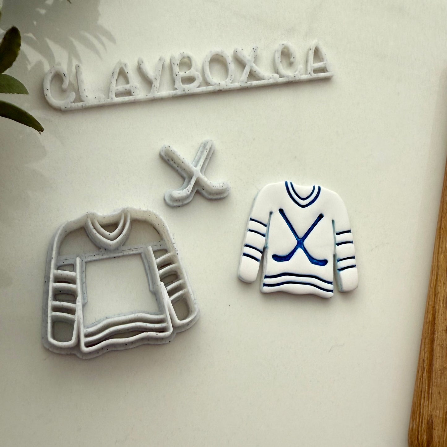 Hockey jersey cutter with hockey sticks stamp - for polymer clay