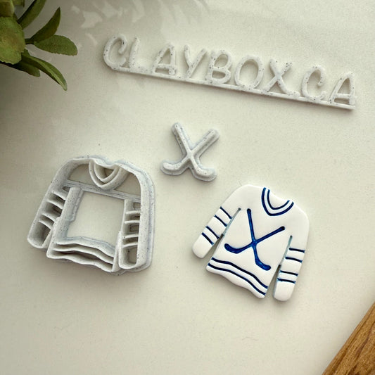 Hockey jersey cutter with hockey sticks stamp - for polymer clay