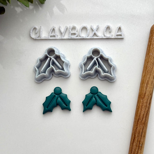 Holly Berry Cutter with Stamp Lines for Polymer Clay - Stamp and Cutter Pair