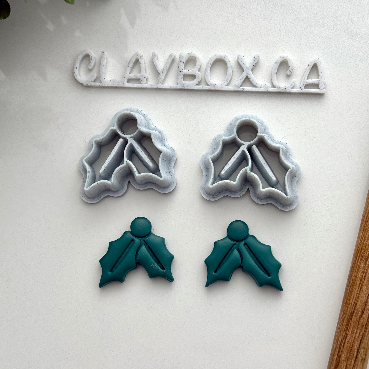 Holly Berry Cutter with Stamp Lines for Polymer Clay - Stamp and Cutter Pair