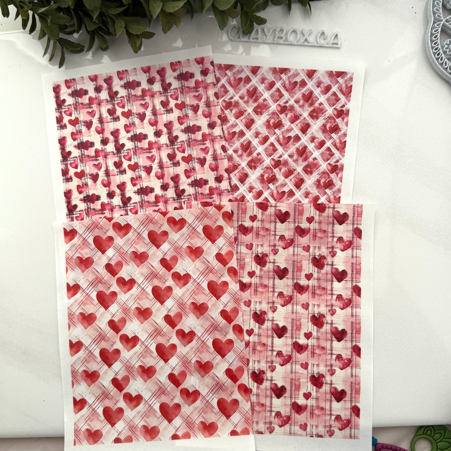 Plaid Hearts Image Transfers - Set of 4 Water-Soluble Sheets for Polymer Clay