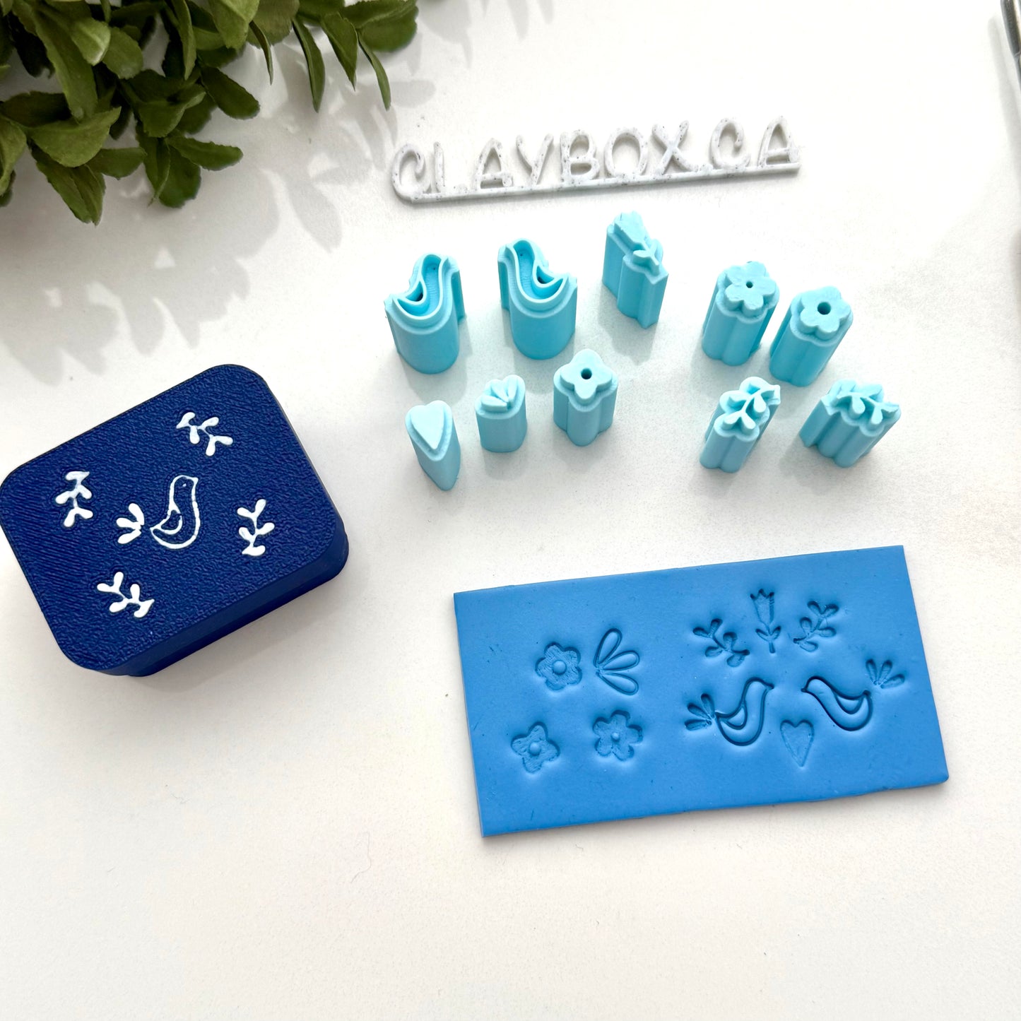 Folk Art Stamp Set for Polymer Clay - Mini Clay Stamps - Floral & Bird Texture Stamps - Polymer Clay Tools with Storage Box