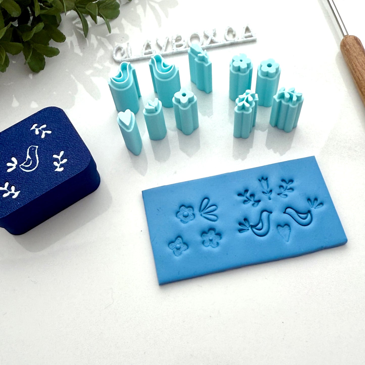 Folk Art Stamp Set for Polymer Clay - Mini Clay Stamps - Floral & Bird Texture Stamps - Polymer Clay Tools with Storage Box