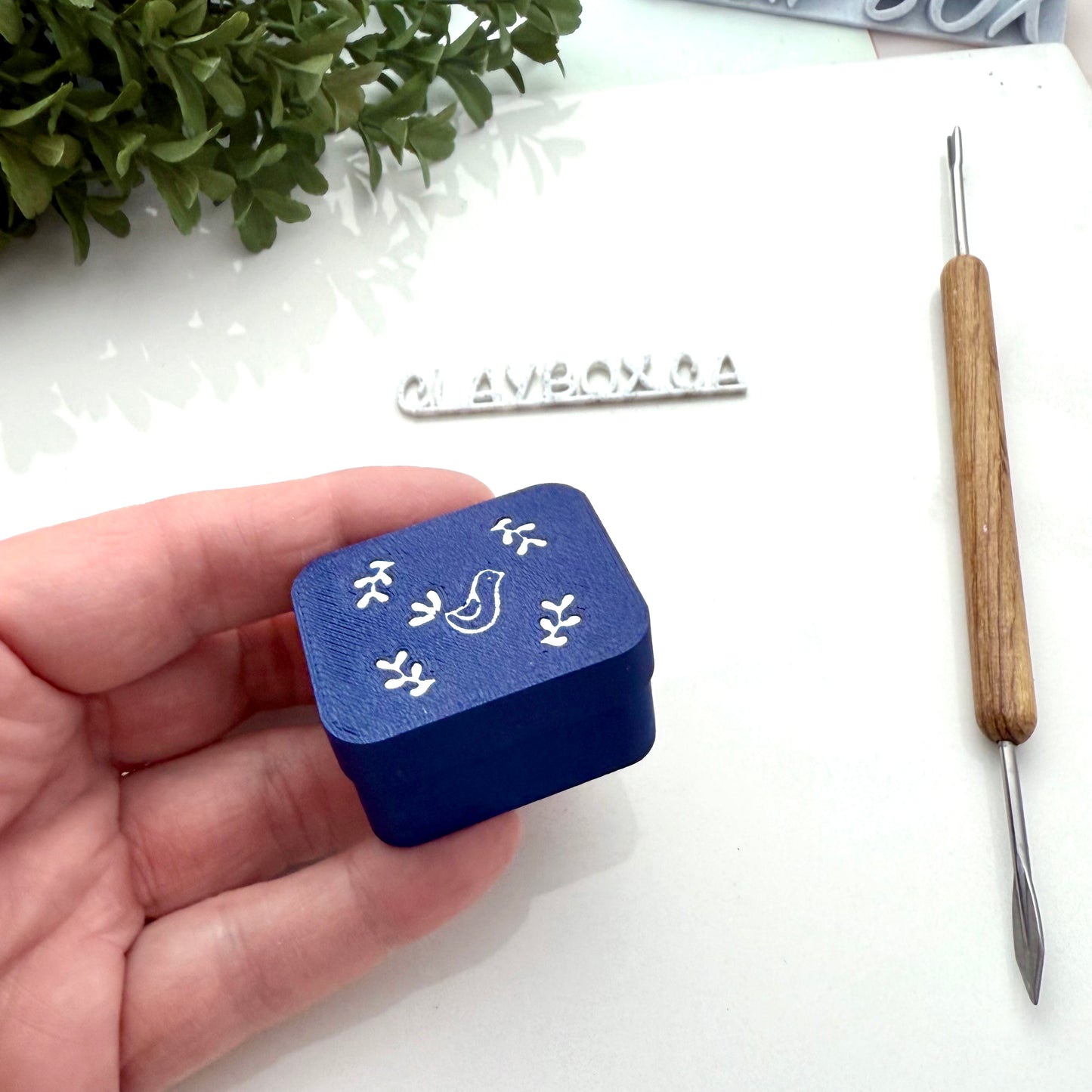 Folk Art Stamp Set for Polymer Clay - Mini Clay Stamps - Floral & Bird Texture Stamps - Polymer Clay Tools with Storage Box