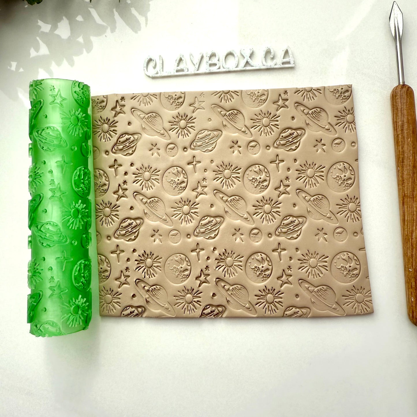 Planets & Stars Texture Roller for Polymer Clay | Space Theme Embossing Roller | 3D Printed Clay Texture Tool