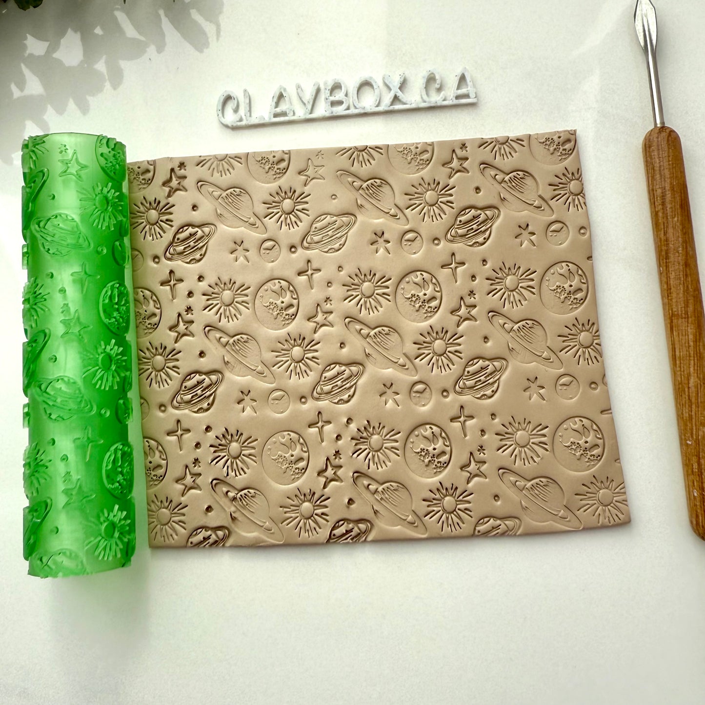 Planets & Stars Texture Roller for Polymer Clay | Space Theme Embossing Roller | 3D Printed Clay Texture Tool