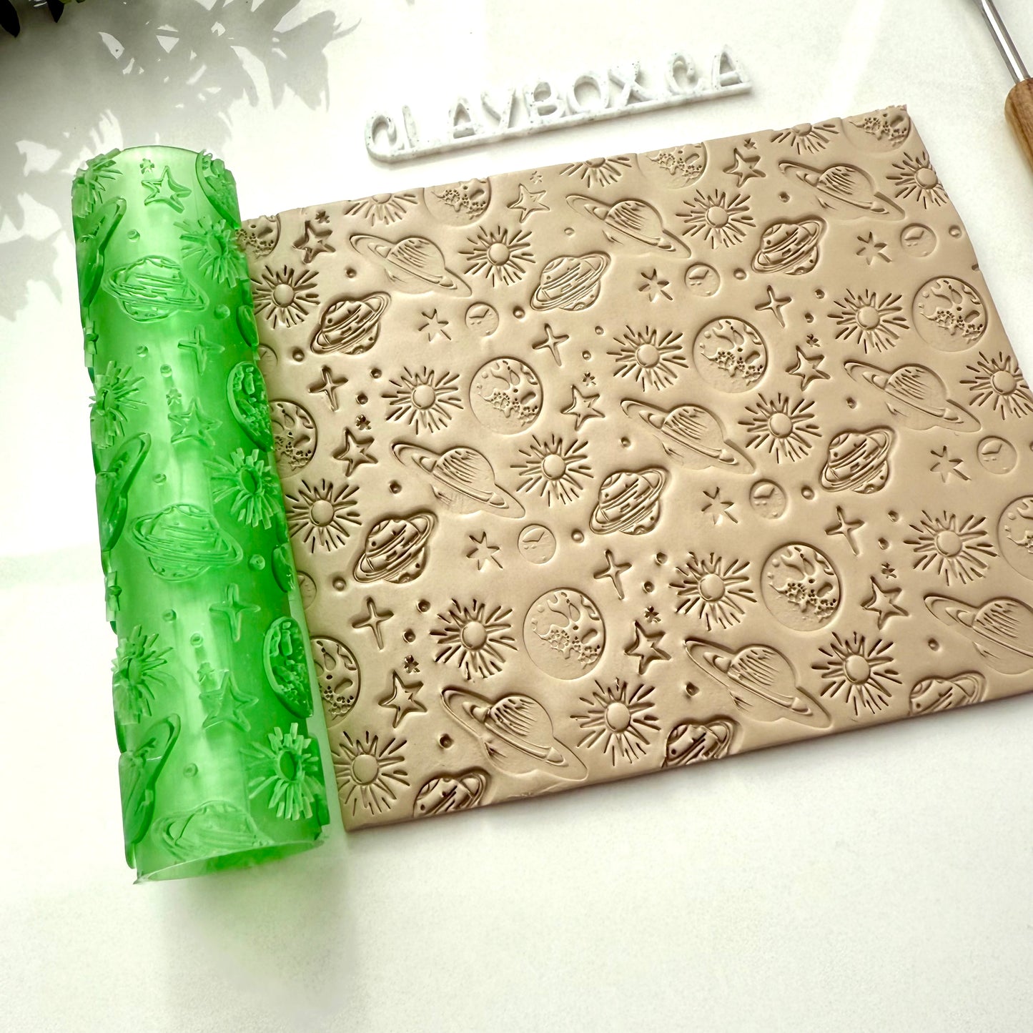Planets & Stars Texture Roller for Polymer Clay | Space Theme Embossing Roller | 3D Printed Clay Texture Tool