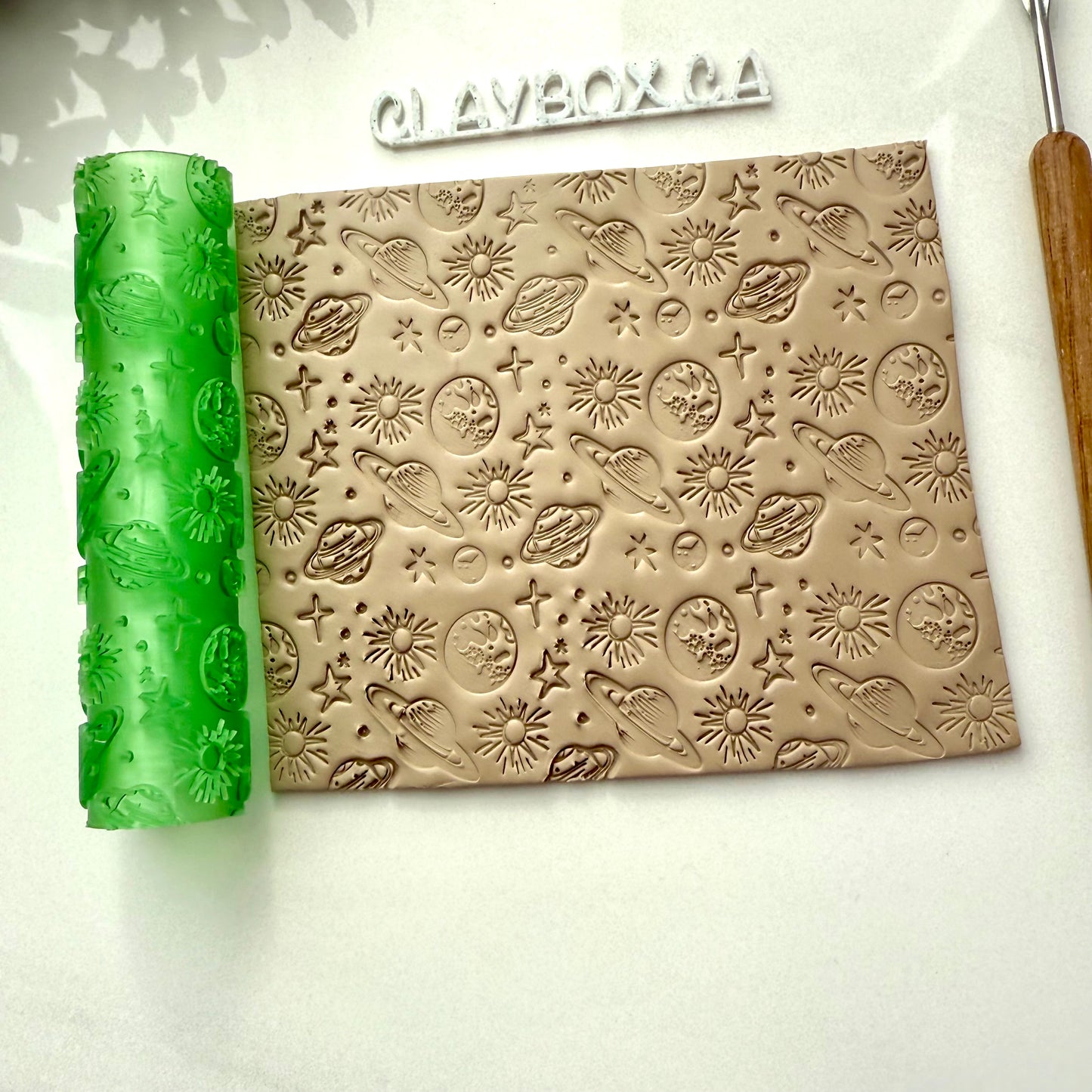Planets & Stars Texture Roller for Polymer Clay | Space Theme Embossing Roller | 3D Printed Clay Texture Tool